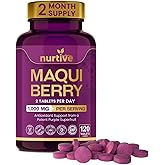 NURTIVE Maqui Berry Tablets, 1000 mg/Daily Serving (1 Serving/Day), 120 Tablets – 10:1 Concentrated Extract (10 g Fresh Berry Equivalent) – 2 Tablets/Day 2-Month Supply – Vegan, Gluten-Free, Non-GMO