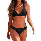 SOULSHE Bathing Suits for Women 2 Piece Womens Bikini Sets with Adjustable Spaghetti Straps V Neck Cheeky Swimsuit