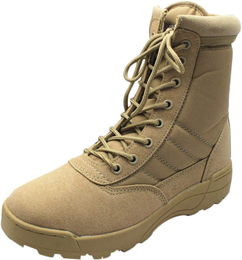 Wealsex Mens Women Leather Desert Army Boots Side Zip Combat Patrol Boots Safety Military Breathable Outdoor Hiking Boots