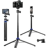 Kaitezenz Selfie Stick Tripod for Gopro Camera, 62" Extendable Tripod Stand with 360° Ball Head 1/4" Screw, Portable Lightweight Camera Tripod for GoPro Max Hero 13 12 11 10 9 8 DJI OSMO Action Camera