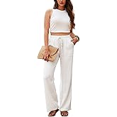 Beautiful Nomad Women's Linen Pants High Waisted Straight Pant Casual Flowy Wide Leg Drawstring Trousers with Pockets