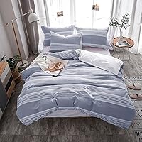 Lausonhouse Cotton Duvet Cover Set,100% Cotton Yarn Dyed Stripe Comforter Cover with 2 Pillowshams - King