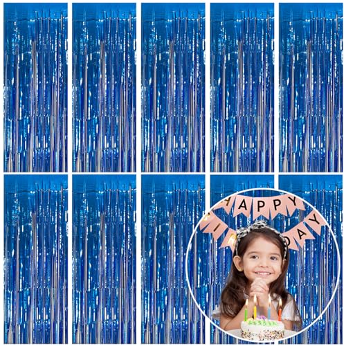 Blue Foil Curtain Backdrop Party Decorations