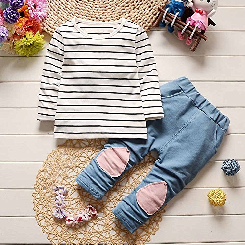 Kehen 2pcs Kids Autumn Outfits Set Stripes Long Sleeve Cotton Hoodies Tops + Elastic Long Pants (#2 Pink, 3T) - Thumbnail 2
