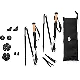 Cascade Mountain Tech 100% Carbon Fiber Folding Trekking Poles with Cork Grips & Quick Locks, Matte Black, 2 Pack