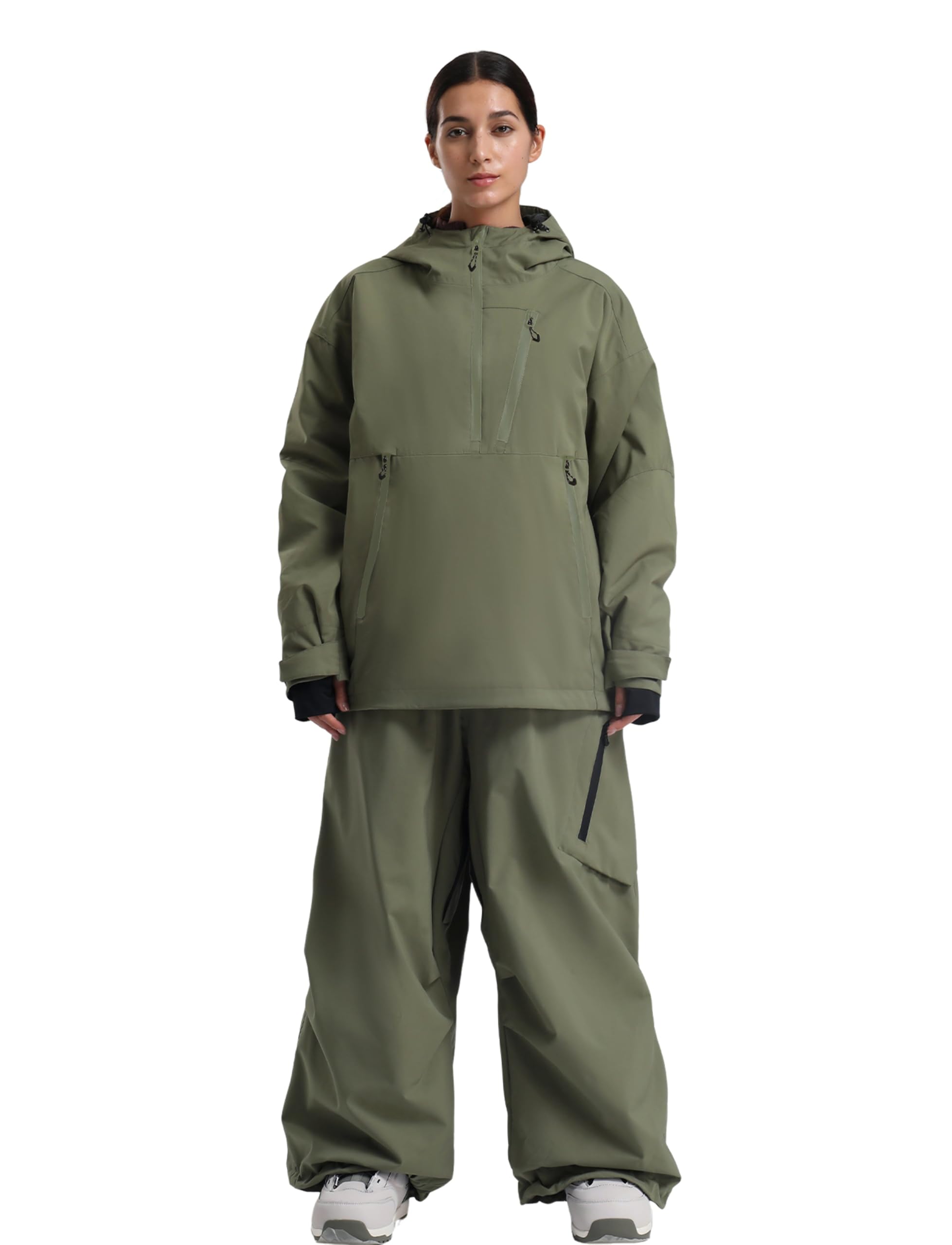 Photo 1 of GSOU SNOW Women's Ski Jacket and Pants Set Baggy Snowboard Jacket Snow Suit Waterproof Windproof Hooded Coat M