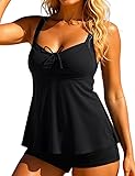Hilor Black Swimsuits for Women 2 Piece Tankini