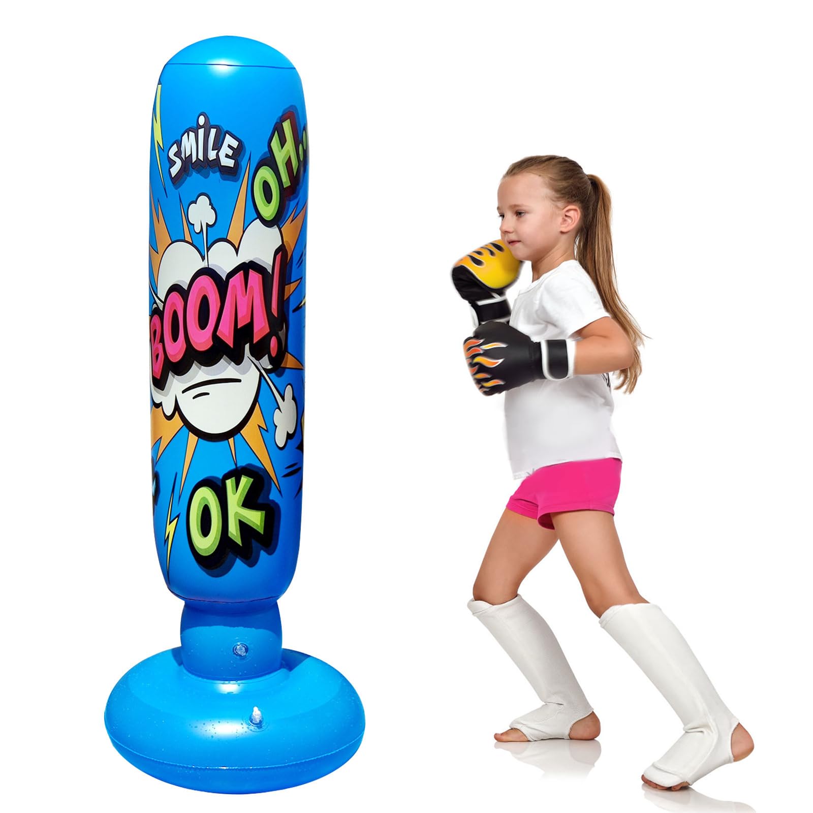 Kids Punching Bag,Free Standing Inflatable Boxing Bag Freestanding Punch Bag for Boys Girls Practice Karate, Taekwondo, MMA and Exercise Stress Relief