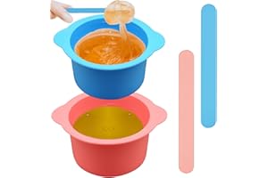 HINGTAI Silicone Wax Warmer Liners with Spatula Sticks - 2 Pcs Non-Stick Reusable Wax Melt Bowls for Hair Removal (Blue, Pink)