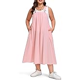 Moon Wood Plus Size Cotton Overall Dress for Women Adjustable Strap Jumper Dress with Pockets Casual A-Line Maxi Dress