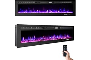 EROMMY 60 in Electric Fireplace Insert,Recessed and Wall Mounted Fireplace with Timer, Free Standing, Remote Control, Touch Screen, Overheating Protection, Log&Crystal, 9 Adjustable Flame, 750/1500W