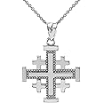 .925 Sterling Silver Heraldic Jerusalem Cross Crucifix Cross and Crosslets Five Fold Crusader Pendant Necklace - Choice of Pendant Only or Necklace Chain Length