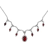 Gothic Vampire Bat Beaded Chain Vintage Choker for Women Men Victoria Punk Oval Crystal Cameo Tassel Charm Necklace Antique Silver Collar Retro Goth Halloween Witch Jewelry Cosplay Party Accessories