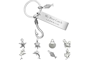 UIDMEN Personalized Fishing Keychain, Custom Engraved Name keychain, Fishing Gifts for Men, Funny Fishings Lure Hook Keychain