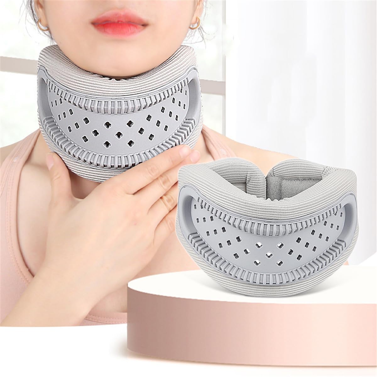 Photo 1 of Neck Brace for Pain Relief and Support, Soft Adjustable Cervical Collar Neck Traction Device, Neck Protectors Wraps Keep Vertebrae Stable and Aligned, Women Men Cervical Spine Pressure Relief (Gray)