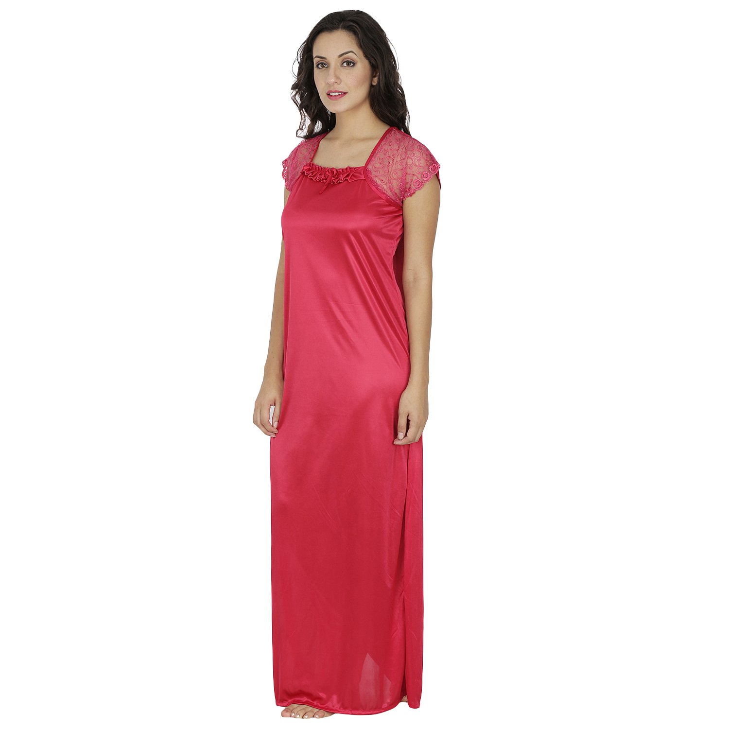 klamotten criss cross peach satin long nightwear