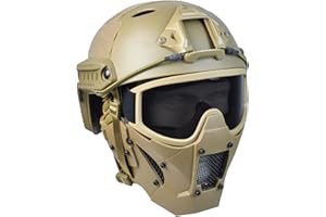 HDLSINA Airsoft Mask Heavy Duty Tactical Protective Mask with Anti-Fog Goggles Eye Protection and Tactical Fast Helmet Impact Resistant for Hunting Paintball CS Game BB Gun Shooting