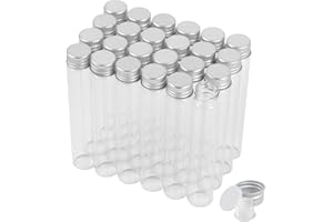 30ml Glass Clear Test Tubes with Screw Caps and Plastic Stoppers, Liquid Sample Vials, Leak-Proof Flat Test Tubes, 24PCS