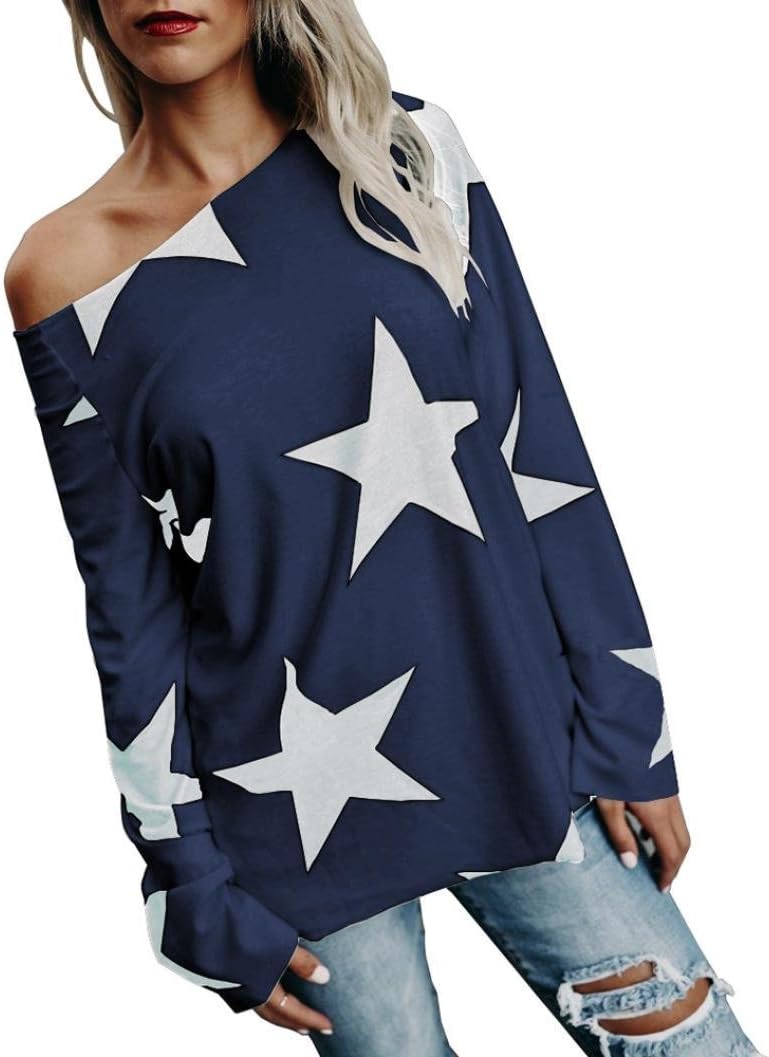 Women Girl Strapless Star Sweatshirt Long Sleeve Crop Jumper Pullover Tops
