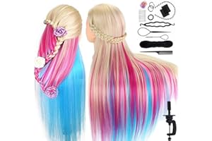 Mannequin Head with Hair, MYSWEETY 29 Inch Colorful Hair Mannequin Head Hairdressing Practice Training Doll Heads Cosmetology Hair Styling Mannequins Heads with Clamp + Practice Tools