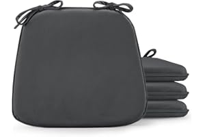 Wellsin Chair Cushions for Dining Chairs 4 Pack, Memory Foam Seat Cushions for Kitchen Chairs, 17"x16"x1.5" Kitchen Chair Cushions with Ties,Dark Grey