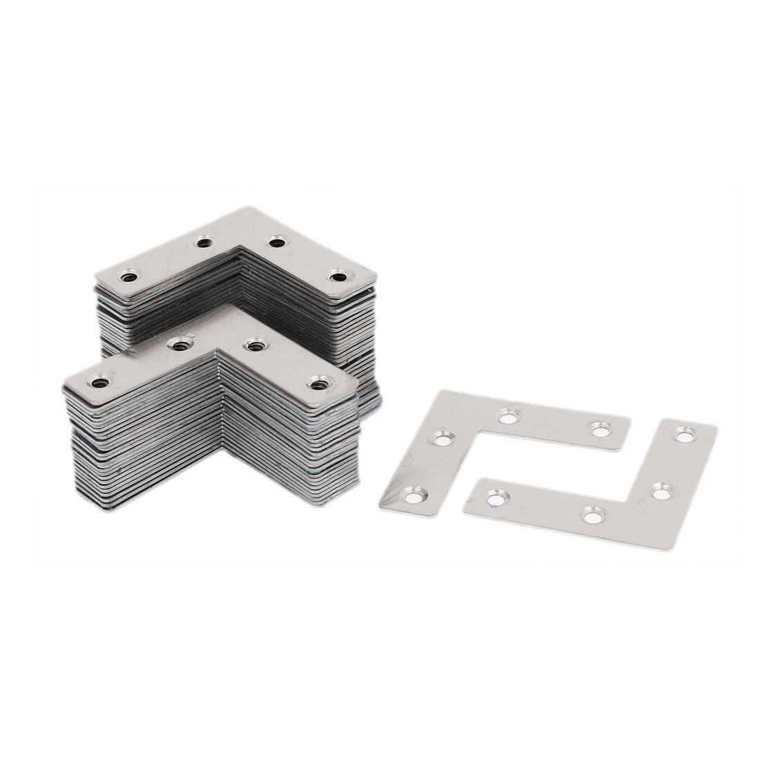 Sourcingmap 50mm x 50mm x 1mm Stainless Steel L Shape Corner Brace Flat Mending Plate 100pcs