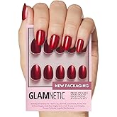 Glamnetic Press On Nails - Cherry Glaze | Short Round Bright Cherry Red Nails with a Glaze Finish | 15 Sizes - 30 Nail Kit wi