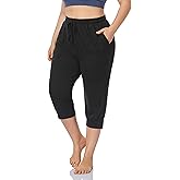 ZERDOCEAN Women's Plus Size Active Yoga Lounge Indoor Capri Casual Comfy Relaxed Joggers Pants with Pockets Drawstring