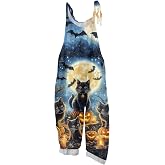 Womens Halloween Pumpkin Overalls Skeleton Jumpsuit Loose Fit Romper Pants | Plus Size Women's Jumpers Linen Overalls For Women Loose Fit Halloween jumpsuit overall for women harem pants