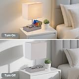 Briever USB Bedside Table Lamp with 3 USB Ports Silver Wood Base view 5
