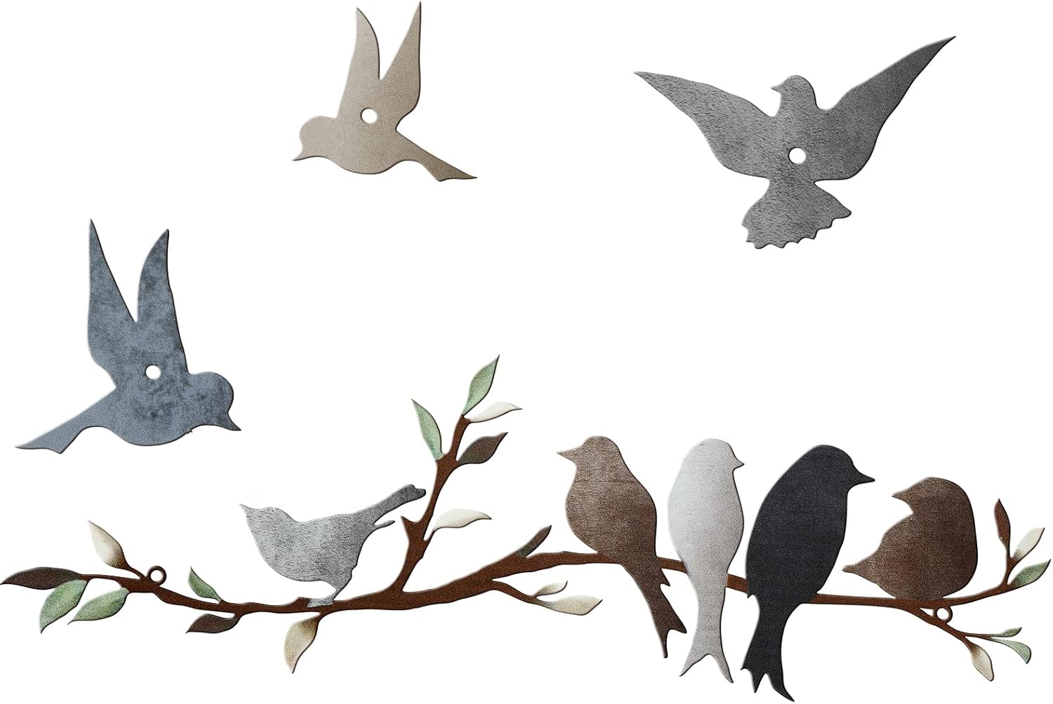 Plaques & Wall Art - Ferraycle Metal Bird Wall Art Birds on The Branch Wall Decor Leaves with Birds Metal Sculpture Bird Silhouette Metal Ornament Branch Wall Hanging Sign for Balcony Garden Decor (Dark Colors)