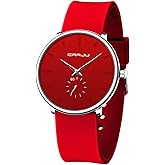 CRRJU Men’s Women Watch Casual Stylish Waterproof Quartz Unisex Wristwatches, Ultra Thin Watches for Men Women, Colorful Silicone Band