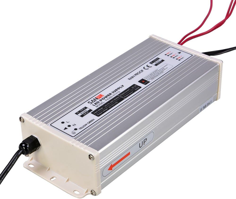 JMWaaBong Aluminum Extrusion Case 12V 30A LED Power Supply 350W Constant Voltage Switch Mode Driver Transformer 220V AC Input Rain Proof IP63 for LEDs Light Bars