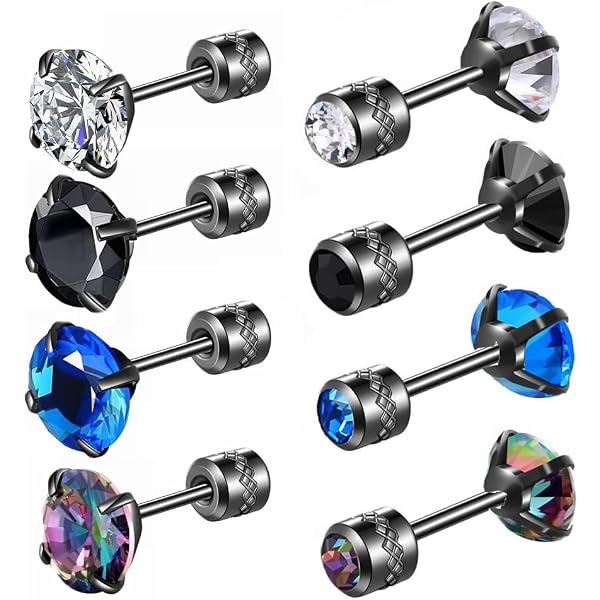 Hopply 4 Pairs Stud Earrings Set For Women Mens,Hypoallergenic Screw...