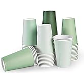 AimFun 100Pcs Sage Green Paper Cups 12oz Gradient Green Party Cups Birthday Bridal Baby Shower Disposable Drinking Cups for Hot Cold Drinks Beverage Coffee Wedding Christmas Party Supplies