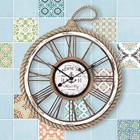 LIPENGWEI Creative Mediterranean Style Hemp Rope Wall Clocks,Living Room Personality Decoration Clock,Roman Numerals… 61dV96leJRL