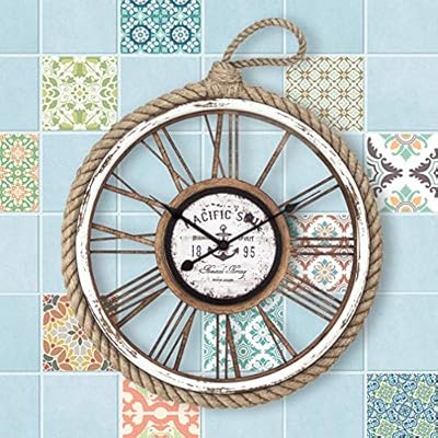 LIPENGWEI Creative Mediterranean Style Hemp Rope Wall Clocks,Living Room Personality Decoration Clock,Roman Numerals… 61dV96leJRL