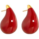 WARIDAR 18K Gold Plated Enamel Maroon, Burgundy, Ancora Red, Black, Brown, Cream White Stud Earrings | Hypoallergenic Vibrant Lightweight Teardrop Earrings | Ingenious Design Appropriate Size Earrings for Women Daily Wear & Gift
