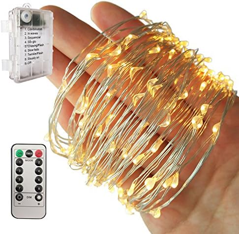 LED Starry String Lights, illumiForce Battery Operated Fairy Lights, 32.8ft 100LEDs, 8 Light Modes With Remote Control, Decorations for Patio Birthday Party Christmas Home Decor, Warm White, Outdoor