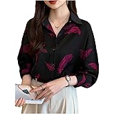 SweatyRocks Women's Floral Print Button Down Shirts Dressy Casual Loose Fit Fall Blouses Tops