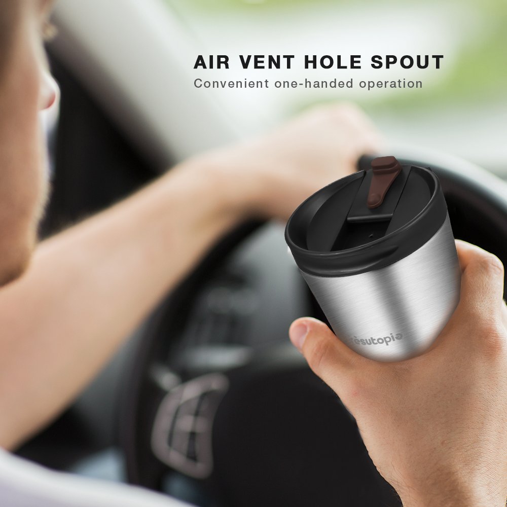 Travel Mug Leak Proof, Trèsutopia Hekla Double Wall Insulated Stainless Steel Travel Mug Keep Drinks Hot or Cold with Leak-Proof PP Lid, 14 oz, One-hand Operation