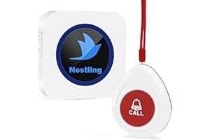 Nestling® Wireless Caregiver Pager SOS Call Button Nurse Alert System Call Bell for Elderly Monitoring Patient Disabled 1 Waterproof Panic Call Button & 1 Plugin Receiver
