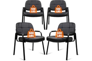 CLATINA Big & Tall 500 lbs Waiting Room Guest Chair, Leather Office Reception Chair No Wheels with Padded Arms for Elderly Home Desk Conference Room Lobby Side Salon Clinic, Black(4 Pack)