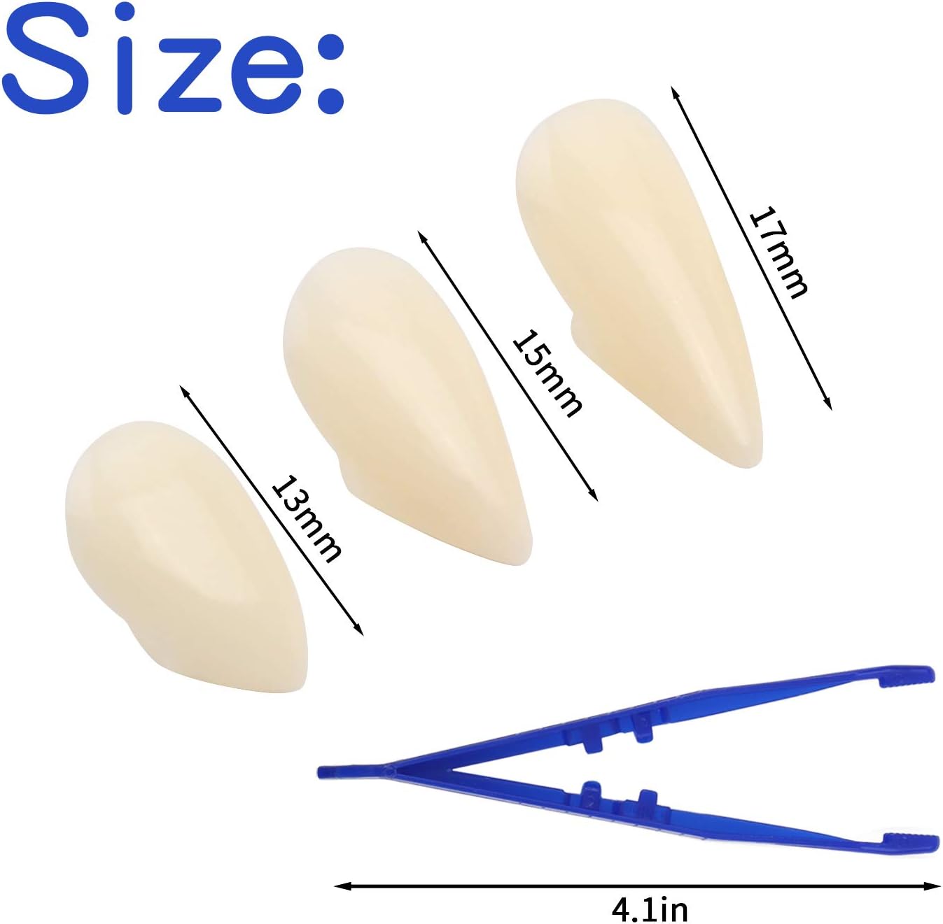 VEYLIN 3 Pair Vampire Teeth Fangs Cosplay Props Halloween Costume Props Party Favors (13mm 15mm 17mm), 13mm, 15mm, 17mm - Image 3