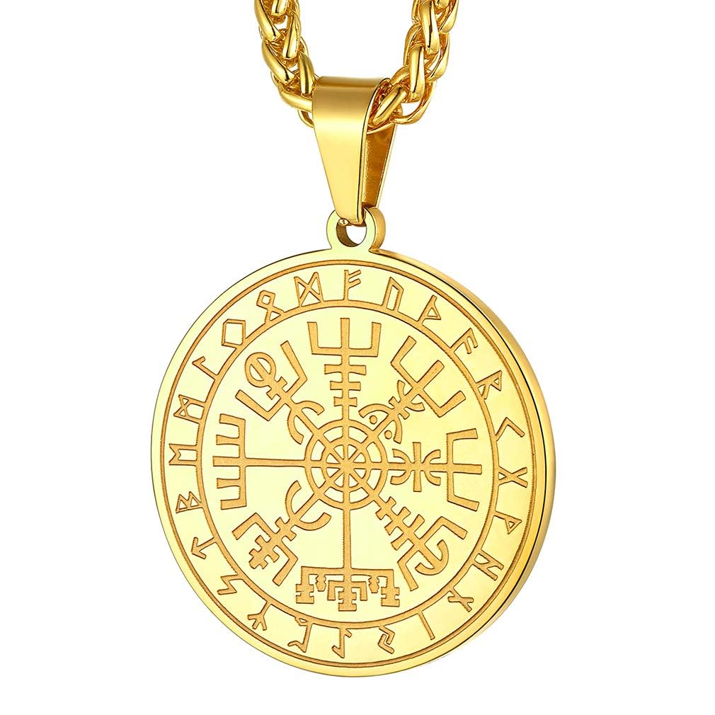 FaithHeart Gold Compass Pendant Necklace, Viking Vegvisir Jewelry Stainless Steel Nordic Runes Necklaces for Women Men, Norse Mythology Gifts — image 1
