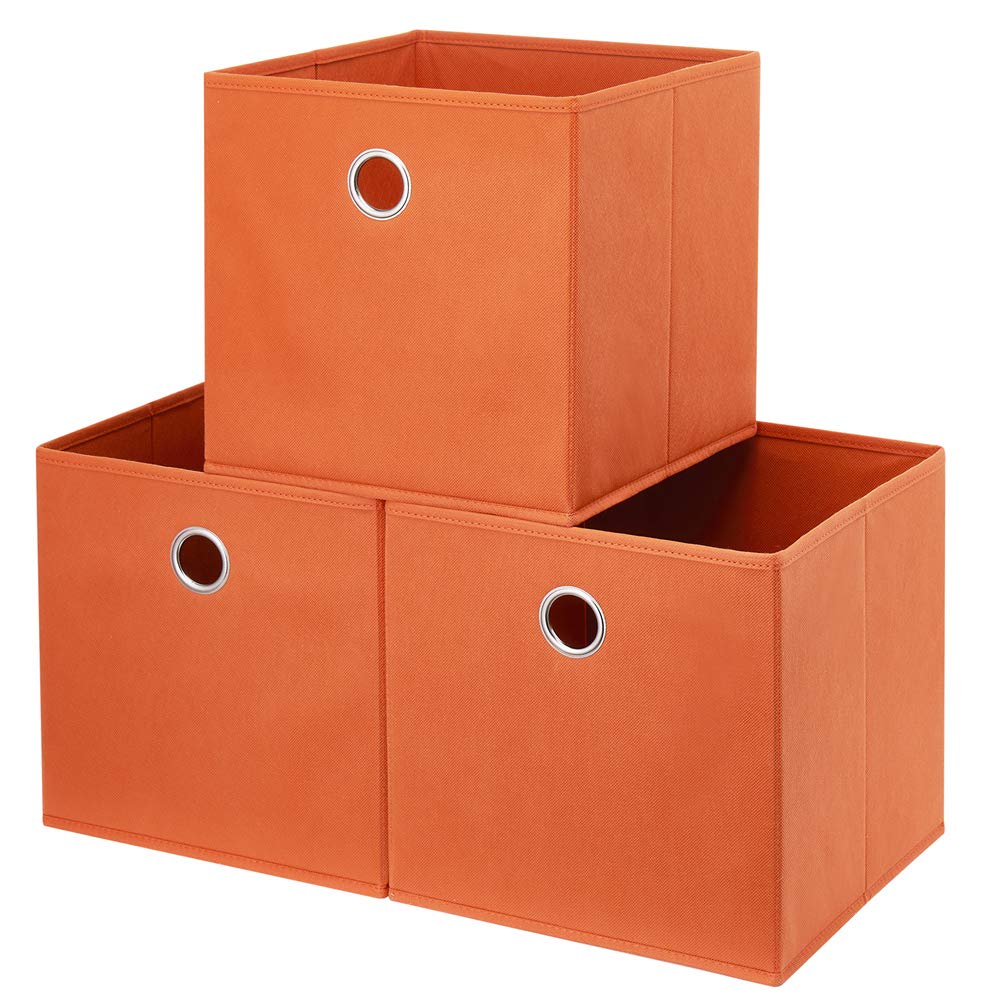 HSDT 3 Cube Storage Bins Orange 11x11x11 Inch Foldable Storage Box Fabric Storage Basketes Cube Storage Inserts Drawer for Cube Organizers,QY-SC20-3