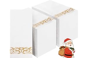 BESTVIP 200 Pack Disposable Paper Napkins,3-Ply Dinner Napkins with Gold Trim for Guests,Bathroom Paper Hand Towels Soft and Absorbent,Perfect for Christmas,Kitchen,Dinner,Party,Wedding or Event