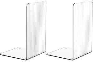 SUOXING 1 Pair Clear Acrylic Book Stopper for Shelves for Shelves Decorative,Invisible Bookends with Non-Slip Mats for Heavy Books,Small Acrylic Book Ends for Office School Supplies and Kids Bookshelf