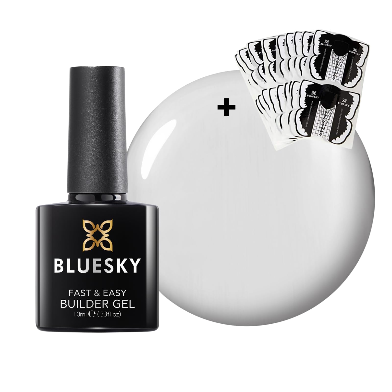 Bluesky All in One Fast & Easy Builder Gel 10ml, Clear, PLUS Nail Form Stickers (50 Pack), Nail Strengthener and Extender for Long, Strong Nails, Requires Curing Under LED UV Nail Lamp