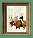 Benjamin Franklin riding a dinosaur beautifully upcycled dictionary page book art print